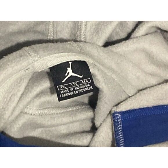Vintage Y2K Air Jordan Fleece Hoodie Sweatshirt XXL Grey Blue Jumpman FLAWED - Picture 2 of 10